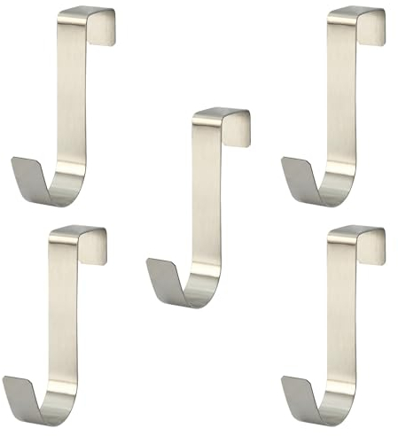 5 Stück Einzelhaken Uber der Tür, Robuste Z-förmige Haken, Schrank Schubladenhaken, Umkehrbare Hängehaken, Vielseitige Kleiderhaken aus Edelstahl, für Türen, Schlafzimmer, Küchen, Schränke(Silber)