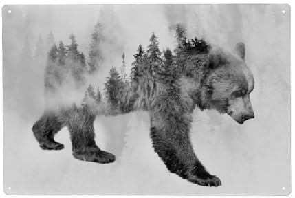 artboxONE Metall-Poster 20x30 cm Natur Bear and Forest BW (matart) von Künstler Mateo