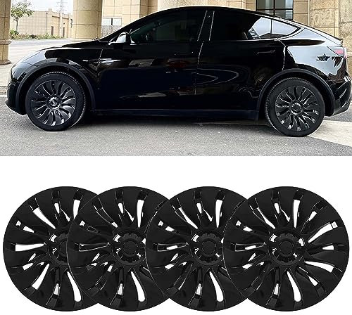 KLLJRFW 4 Stück Radkappen 19 Zoll Schwarz, Radkappe Fürs Auto Alufelgen 19 Zoll Radzierblenden Kompatibel mit ModelY 2020-2023