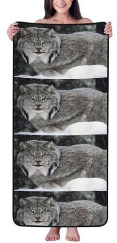 YsoLda Strandtücher, Korallensamt, Badetuch, Decke, Pooltuch für Bad, Reisen, Spa, Fitnessstudio,Luchs