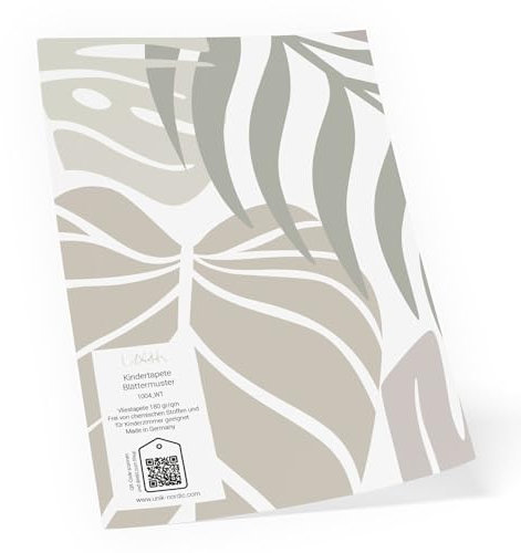 UNIK Nordic Tapeten-Produktmuster WT DIN A4, Größe 21 x 29,7 cm, Fototapete Auschnitt mit Motiv, Materialprobe Premium Vliestapeten, Blättermuster #1004 B Muster