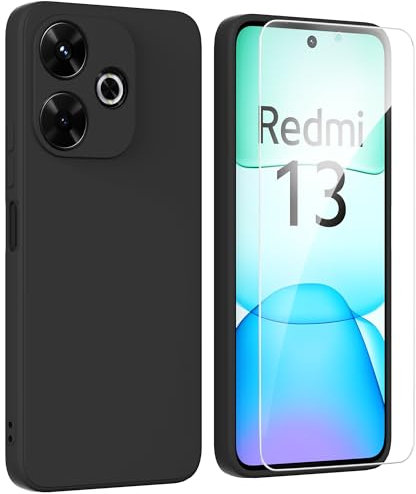 ARRYNN Hülle für Xiaomi Redmi 13 4G (6,79 Zoll) + Schutzfolie,Handyhülle Liquid Silikon TPU Case Cover Schutzhülle für Xiaomi Redmi 13 4G - Schwarz