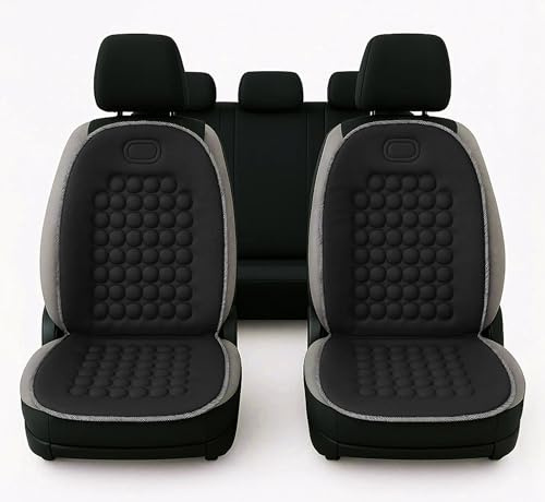 Auto Accessori Lupex Coppia di schienali universali, Materiale poliestere,Set coprisedili anteriori, kit 2 pezzi con 92 sfere massaggianti, per sedili auto furgone autobus camion sedia ufficio (Nero)