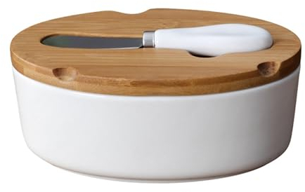SDA287MZ Butter Dishes Ceramic Butter Plate Cheese Snack Container Hotel Restaurant Tableware with Wooden Lid with Butter Knife Butter Box(Oval)