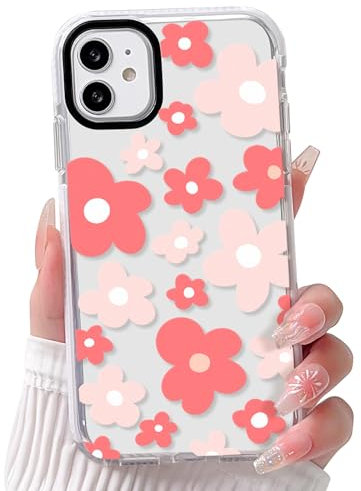 NITITOP Compatible with iPhone 12/12 Pro Case Cute Clear for Women Girls Pink Flower Floral Pattern Ultra Slim with Bumper Protector Soft TPU Anti-Yellow Protective Phone Cover - Pink