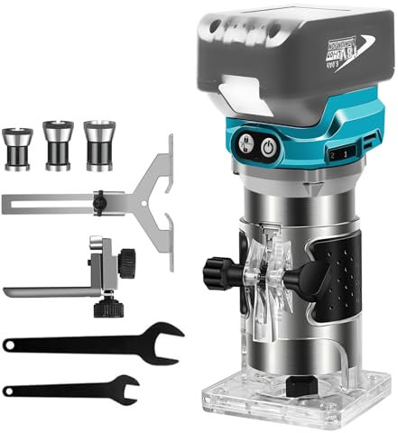 Défonceuse sans fil pour batterie Ma-Kita 18 V, 30 000 tr/min sans balais avec 6 vitesses de 6 mm et 8 mm, défonceuse compacte sans fil, défonceuse à bois à une main avec 6 vitesses (outil uniquement)