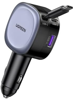 UGREEN Zigarettenanzünder USB C 75W Einziehbares Auto Ladegerät KFZ Ladegerät USB Schnellladegerät Handy Auto zubehör 12v USB Ladekabel Auto Adapter für iPhone 16, ipad, Galaxy S24 S25, GPS usw