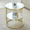 FAME HOME Sofa Side Table, Metal Bedside Table, Modern Round Metal Marble Table, with 2-Layer Storage Space, Home Decoration, Suitable for Living Room, Balcony, Bedroom, Home Office, Glossy White