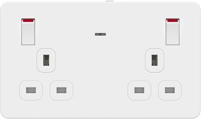 LIDER 2-Gang Switched 13A Socket, LED, Soft White 3000K, White | Daylight Sensor, Low Energy Night Light, Adjustable Light Control, UKCA Certified, Adjustable Guide Light Brightness