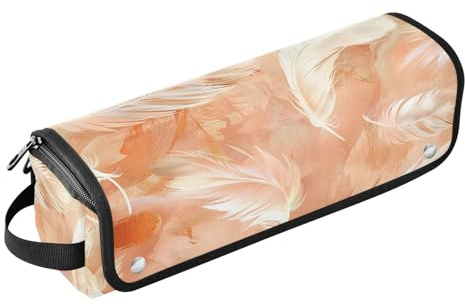 siphylline Sac de voyage pour outils de cheveux avec tapis amovible résistant à la chaleur, sac de rangement pour fer à lisser, fer à friser, sèche-cheveux, plumes blanches or rose pour femme, Plumes
