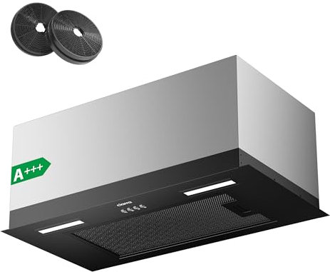 Ciarra Hotte Aspirante Encastrable 60 cm Classe A+++ 650 m³/h, Hotte Compacte Encastrée Noir avec Filtre à Charbon CBCF003, Évacuation & Recyclage