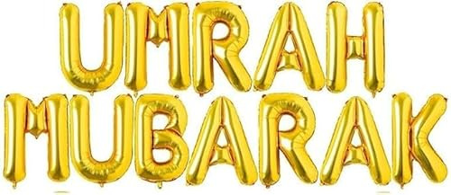 Umrah Mubarak Ballons, Goldfolien-Buchstabenballons für Ramadan, muslimische Eid-Party-Dekoration, muslimische Partyzubehör