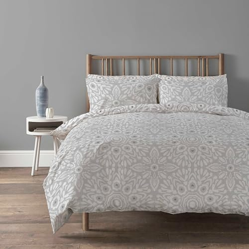 Olivia Rocco Alhambra Duvet Cover Set Easy Care Quilt Bedding Sets with Pillow Cases Cotton Rich Printed Soft Bed linen, Alhambra Natural King