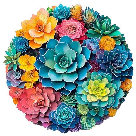 Wooden Jigsaw Puzzles for Adults & Kids - 3D paper succulent Jigsaw Puzzles 290pcs, Artistic Wall Decor & Birthday Gift Idea for Friends, Home Office Puzzle (34x34cm, 10+ Years)