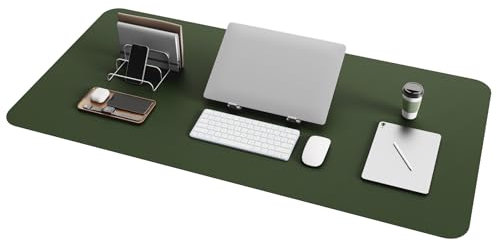 YSAGi Schreibtischunterlage, Mauspad mit Leder und Rutchfeste Wildleder, Multifunktionales Office Mousepad Laptop Schreibunterlage, Tisch-Schutz Unterlage für Büro/Home-Office (Dunkelgrün, 100x50cm)