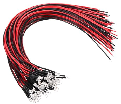 PATIKIL 3mm LED-Diodenlicht, 50 Stück 9-12V DC Vorverdrahtete Mini-LED-Lampen Glühbirne Lichtemittierende Lampe für RC DIY-Indikatorbeleuchtung, Farbenfrohes Schnellblitzlicht