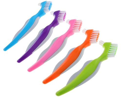 Doppelseitige Zahnbürste für Gebissreinigung, 5 Stück mit Dualkopf | PP und Nylon, Sanfte Pflege für Senioren, 15,8x4,8x2cm, Zuhause oder Büro