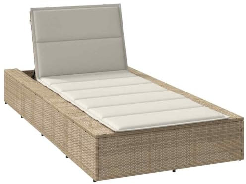 IKAYAA Sonnenliege Rattan 3-Fach Verstellbar Gartenliege Rattan Garten Relaxliege mit Auflage Rattanliege Beige und Creme