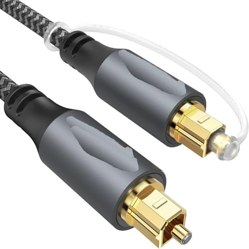 Optical Cable for Soundbar to TV, Optical Cable, 1.8M / 6FT [Alloy Case, Nylon Braided, 24K Gold-Plated] Digital Audio Toslink, Compatible with Samsung, LG, Sony, Xbox and others