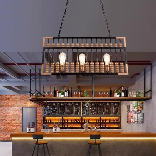 Vintage Pendelleuchte Industrie Retro E27x3 Esstischlampe Antike Berechnungs Hängelampe Höhenverstellbar Esszimmer Kronleuchter Holz und Eisen Pendellampe Restaurant Hängeleuchte Bar Küche Beleuchtung