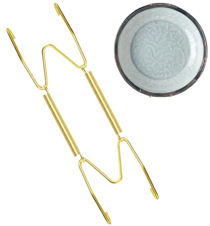 Supporto da Parete per Piatti Oro - Porta Piatti Regolabile da Muro in Filo | Gancio Decorativo in Ferro per Appendere Piatti, Orologi, Borse, Cornici d'Arte, Soluzione Ideale per Esposizione in Casa