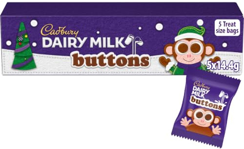 Cadbury Dairy Milk Buttons Christmas Tube, 5 x 14.4 g (Pack of 1) | For Sharing, Festive Tube Design, Smooth Dairy Milk Chocolate, Ideal for Stockings & Parties