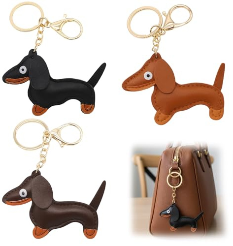 Qnvyw 3er Set Dackel Schlüsselanhänger - Handgenähte Leder Schlüsselanhänger Hund, Niedlicher Dackel Anhänger für Tasche & Schlüssel, Dackel Geschenke & Accessoires
