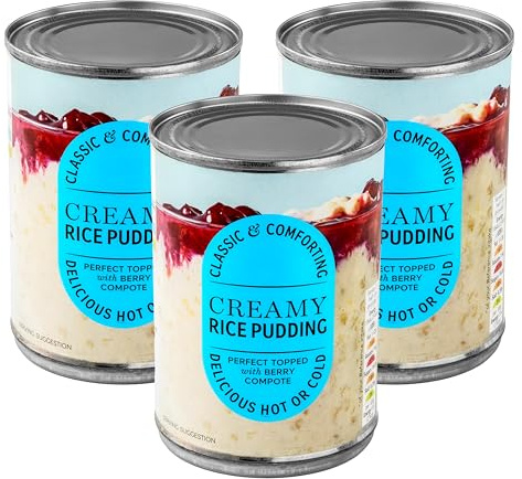 3 x 400g Premium Tinned Creamy Rice Pudding, Ready To Eat, Serve Hot or Cold, Made with British Milk, 1200g