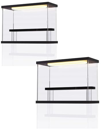 Acryl Vitrine 2er Set Klare Acryl Vitrine Schützer, Beleuchtete Parfum Puppenhaus Acrylboxen Staubschutz mit Regalen, Sport Erinnerungsstücke Aufbewahrungsboxen(L32xW12xH22 cm (12.6x4.7x8.7))