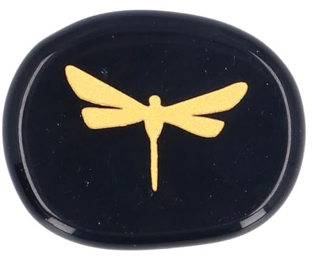 Kikumi Adulatore a Mano, Libellula Intagliata Color Oro, Superficie Liscia, Pietra Dell'equilibrio Rilassante e Calmante (Ossidiana)