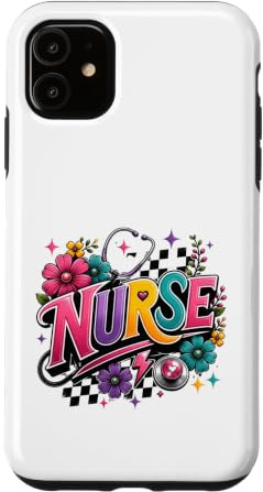 Hülle für iPhone 11 Stethoskop mit Blumenmuster, Retro-Design