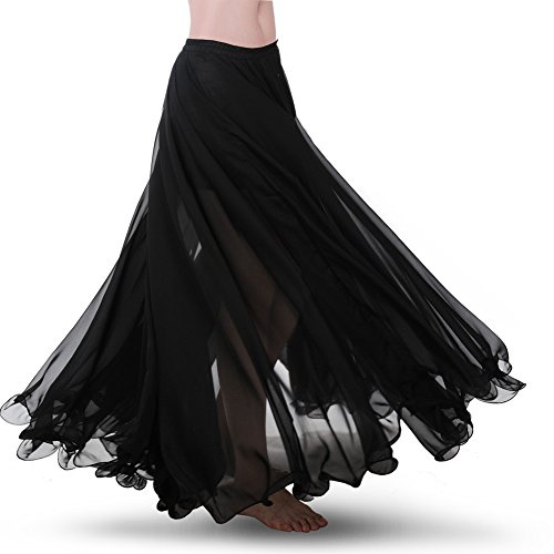 ROYAL SMEELA Women's Belly Dance Skirt ATS Voile Maxi Full Tribal Bellydance Chiffon Skirt, Black, One Size