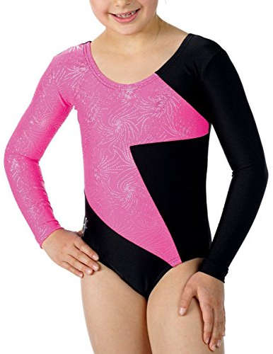 Fischer 1764 Gymnastikanzug Mädchen Langarm Turnanzug in glänzender Optik, Größe: 128, Farbe: Schwarz Pink