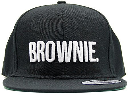 ASVP Shop® 5-Panel Snapback Cap mit gesticktem 'Brownie'-Schriftzug Flacher Schirm und stylischem Retro Hiphop/Rapper Design in schwarz mit weißem Text - größenverstellbar, Schwarz, Medium