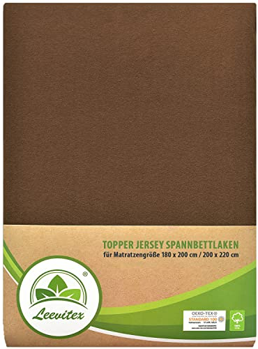 leevitex Premium Topper Boxspringbett Spannbettlaken | 100% Mako-Jersey-Baumwolle | ÖKO-TEX | 170g/m² | 180 x 200-200 x 220 | Schokobraun/Dunkelbraun | 18 cm Steg