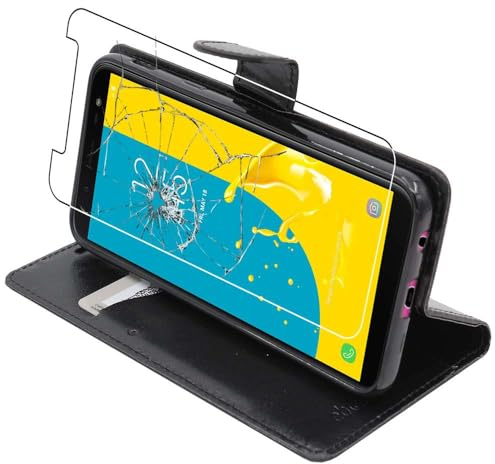 ebestStar - Coque Compatible avec Samsung J6 2018 Galaxy SM-J600F Etui PU Cuir Housse Portefeuille Porte-Cartes Support, Noir +Film Protection Verre Trempé [Appareil: 149.3 x 70.2 x 8.2mm, 5.6'']
