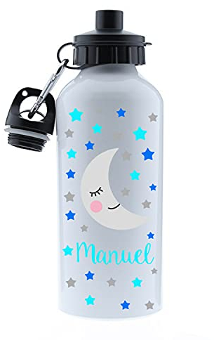 Kembilove Botella agua niños personalizada – Cantimplora Infantil Personalizada – Botella – Botella agua niños acero inoxidable infantil – Cantimplora diseño Luna