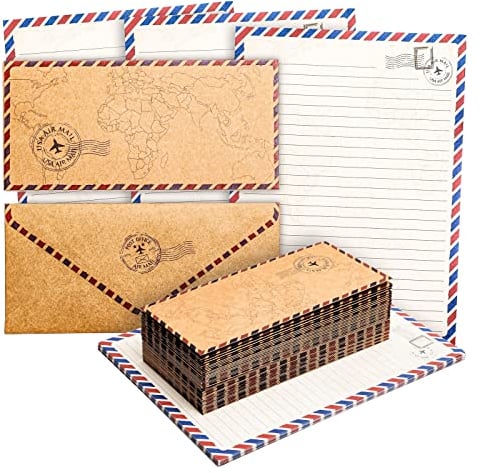 Pipilo Press Briefpapier und Umschläge Vintage-Design (Set, 48 Stück) - Einseitig Bedruckt - Umschläge aus 120 g/m² Kraftpapier