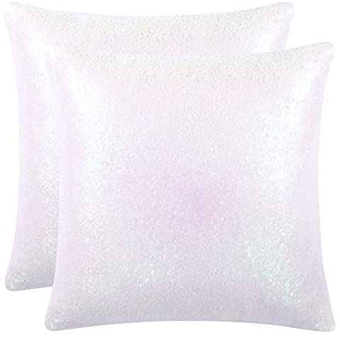 sourcing map Pailletten Kissenbezug 40x40cm Deko Kissenbezug 2er Set Dekorativ Kissenhülle Kissenbezüge für Dekokissen Zierkissen Couchkissen Weiß