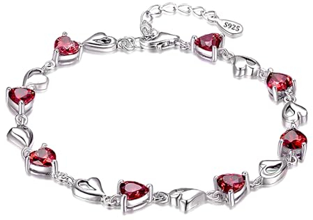 baobei Double Heart Silber Armbänder für Frauen Weißgold plattiert Silber Zirkonia Weiß Rot Blau Lila Herzform Kristall Armbänder Geschenk für Schmuck für Frauen Mädchen (red)