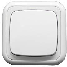 Conmutador de superficie 10A/250V, ideal para controlar circuitos eléctricos en interiores y exteriores.