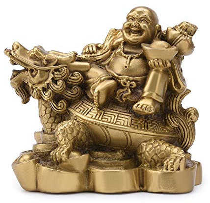 PopTop Brass Buddha-Statue, Lachender Buddha auf Meeresschildkröte, Reichtum, Glück, Gesundheit, Bronze, Zuhause, Büro, Dekoration, TQZDPT72