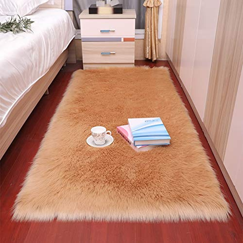YIWOYI Schlafzimmerteppich, flauschiger Teppich und Tapete, weiches Schaffell-Teppich, Wohnzimmer, Schlafzimmer, weißer Kunstfell-Teppich, lila, 60 x 120 cm