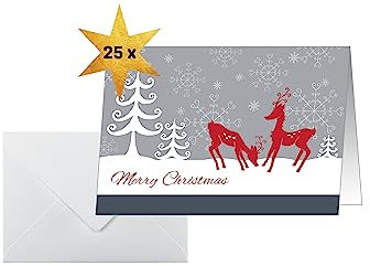 SIGEL DS256 Weihnachts-Karten Set mit Umschlag | A6 | 25 Stück Red Deers | ideal zum Bedrucken
