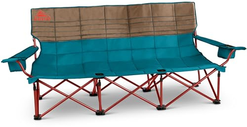 Kelty Lowdown Couch – Campingstuhl für 3 Personen, extra große und stabile Bank für Campingplätze, Fußballspiele und Hinterhofpartys, mit Getränkehaltern, Armlehne, Polyester, tiefer See/Fallen Rock