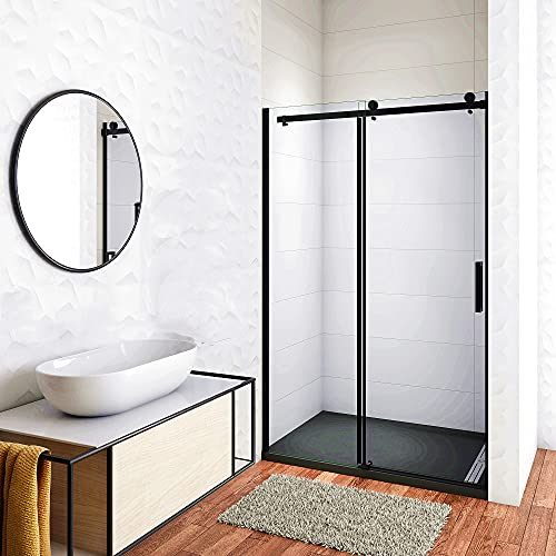 Aica Sanitär Duschabtrennung 140x200cm Duschtür Duschwand Dusche Schiebetür 8mm NANO GLAS Schwarz