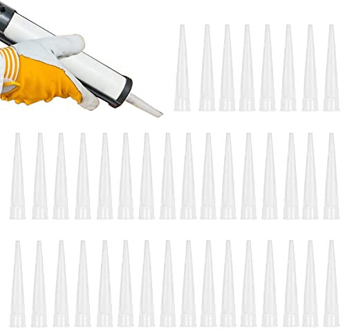 ZHOUSTOU 40Pcs Spare Sealant Nozzles White Mastic Plastic Screw-on Caulking Gun Replacement for Silicone Adhesive