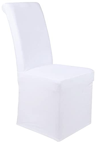 Homaxy Samt Stuhlhussen, lang Stretch Esszimmerstuhl Hussen Plüsch Waschbarer Abnehmbarer Stuhlbezug (Weiß, 2er Set)