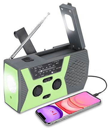 Dpofirs Radio Météo AM/FM/SW, Radio à Manivelle NOAA Portable USB Rechargeable Radio d'urgence SOS Alarme et Lampe de Lecture pour Camping, Survie, Voyage, Urgence(Vert)