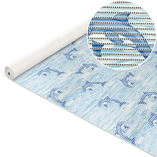 ANRO Weichschaummatte Badematte Bad Dusche WC Vorleger Teppich Antirutsch Badläufer Delfine Blau Maritim 200x80cm
